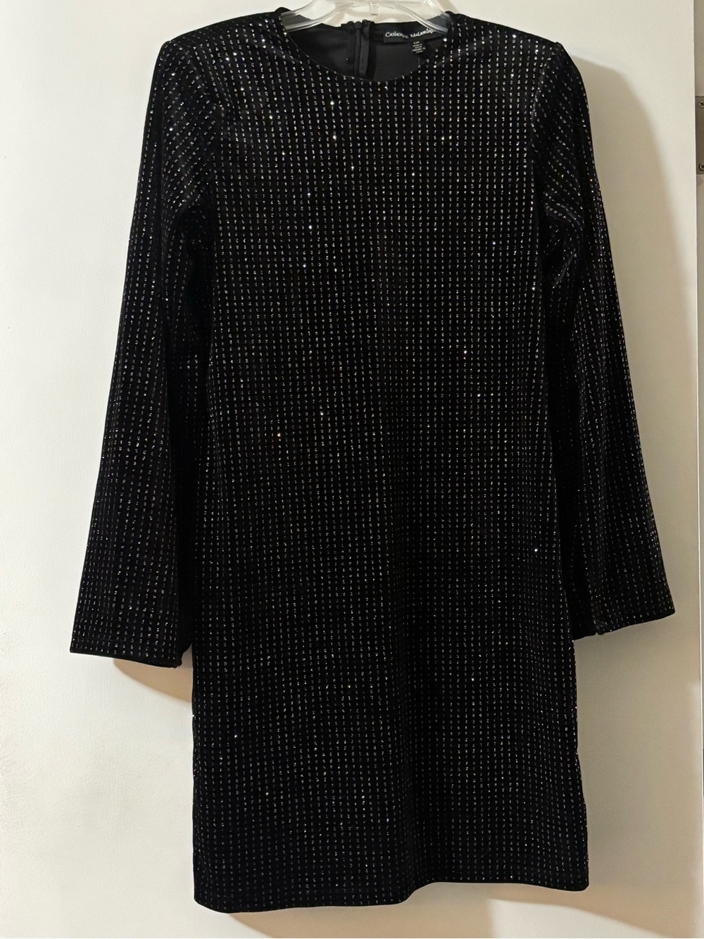 Catherine Malandrino Black Sparkle Long-Sleeve Shift Dress